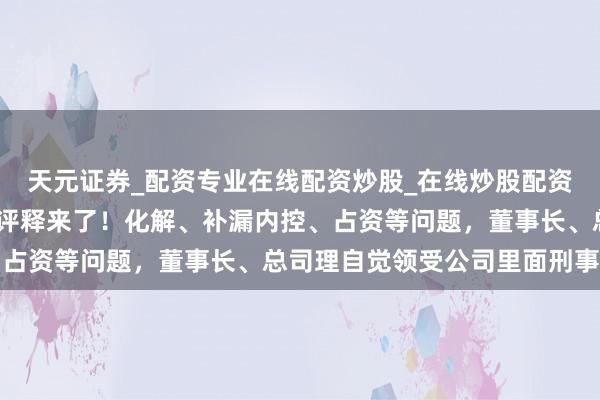 天元证券_配资专业在线配资炒股_在线炒股配资选择配资 ST泉为整改评释来了！化解、补漏内控、占资等问题，董事长、总司理自觉领受公司里面刑事职守